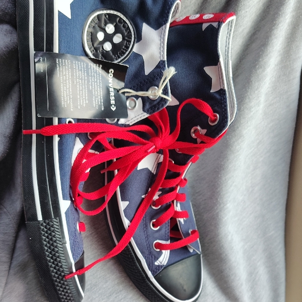 Converse Navy High-Tops with Red Laces and Star Design